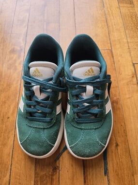 adidas Kids Green Suede Sneakers with White Stripes